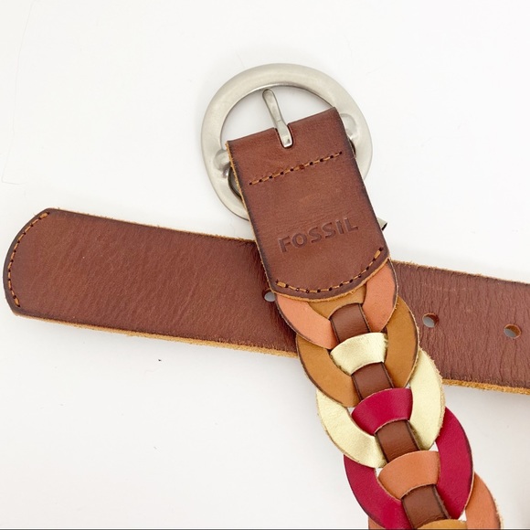 Fossil Leather Links Brown Multi Color Belt M - Picture 3 of 8